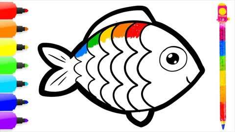绘画教程,五彩斑斓的鱼简笔画及上色