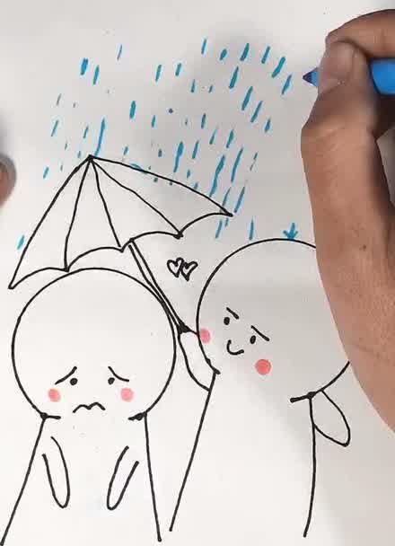 共撑一把伞儿童画图片