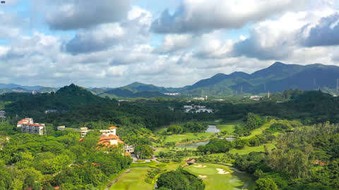 航拍深圳西麗山水風光,麒麟山莊,聚寧山莊,塘朗山,大學城4k