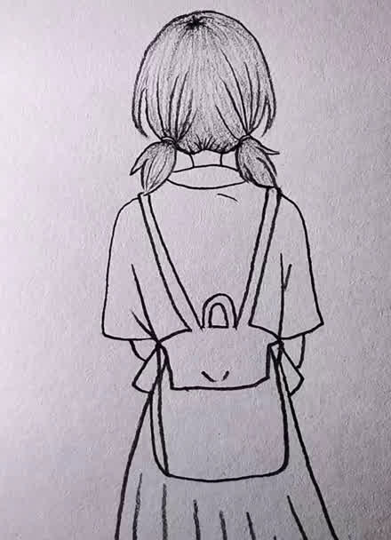 手绘女孩背影铅笔画图片
