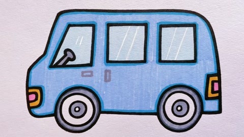 【汽车简笔画】大巴车简笔涂色,一分钟教你画简笔画