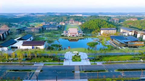 夕照四川音乐学院资阳临空经济区校区美术学院 无人机航拍